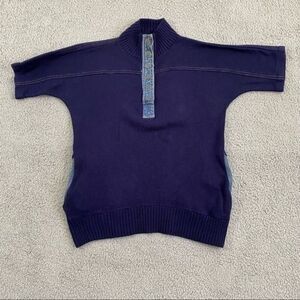 Vintage Monrose Knitwear Sweater Men 42 Navy 1/4 Button Denim Accent Pullover